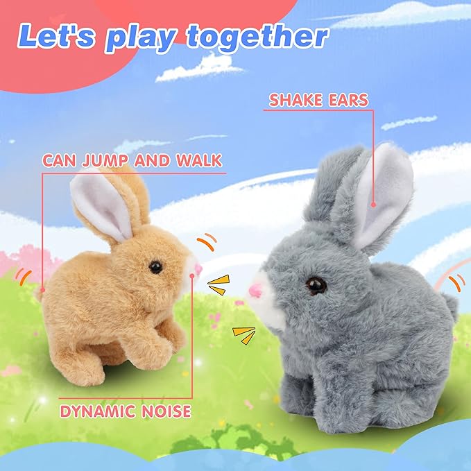 Hopearl Hopping Rabbit Interactive Electronic Pet Plush Bunny Toy with Sounds and Movements Animated Walking Wiggle Ears Twitch Nose Gift for Toddlers Birthday, Brown 7''