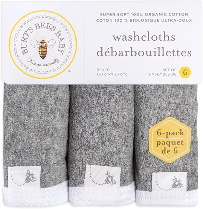 Burt's Bees Baby Infant Washcloths, 100% Organic Cotton 6 Pack