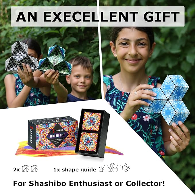 SHASHIBO Shape Shifting Box - Award-Winning, Patented Fidget Cube w/ 36 Rare Earth Magnets 70 Shapes, 2 pack)