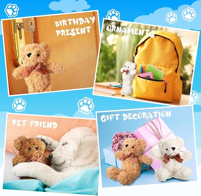 HyDren 18 Pack 8 Inch Bear Stuffed Animal Plush Bears Toys Bulk Soft Bear Doll for Christmas Wedding Birthday Decorations Baby Shower Party Favors(White, Light Brown