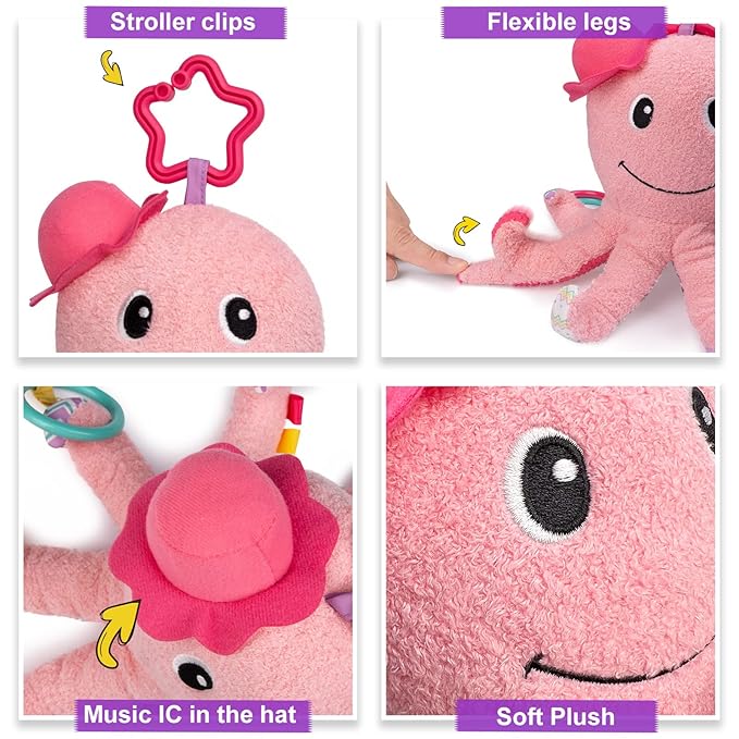 Infant Baby Musical Stuffed Animal Activity Soft Toys, Baby Teething Toys with Multi-Sensory Crinkle 0-3-6-12 Months