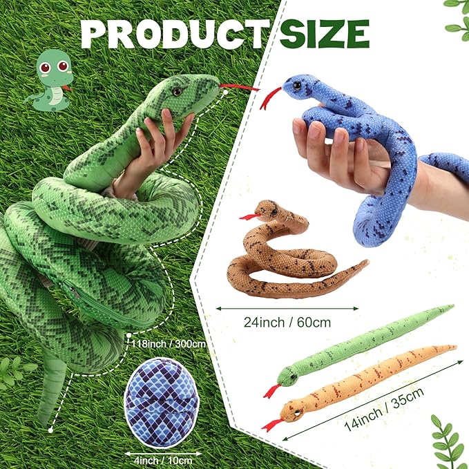 Hiboom 7 in 1 Snake Plush Toys 118 Inch Giant
