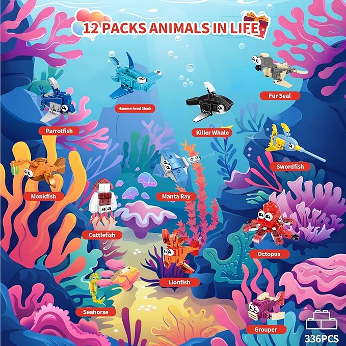 Party Favors for Kids, 12 Pack 36 Kinds of Animals Building Block Toy Stocking Stuffer Classroom Prize Goodie Bags Easter Gift Building Set 6-12+
