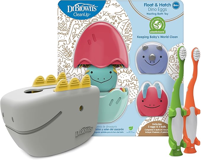 Dr. Brown's Baby and Toddler Toothbrush, Green and Orange Dinosaur 2-Pack 1-4 Years 6m+, Dino-Soft
