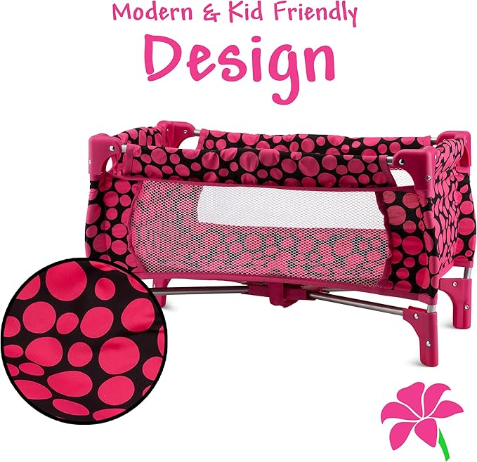 Baby Doll Crib Set for Toddlers 3 Years and up, Pack n Play Doll Bed Toy Crib for Baby Dolls with Free Carry Along Bag