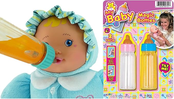 Ja-Ru Magic Baby Doll Bottles Milk Bottle and Juice Bottle, 2 Bottles. 701-1