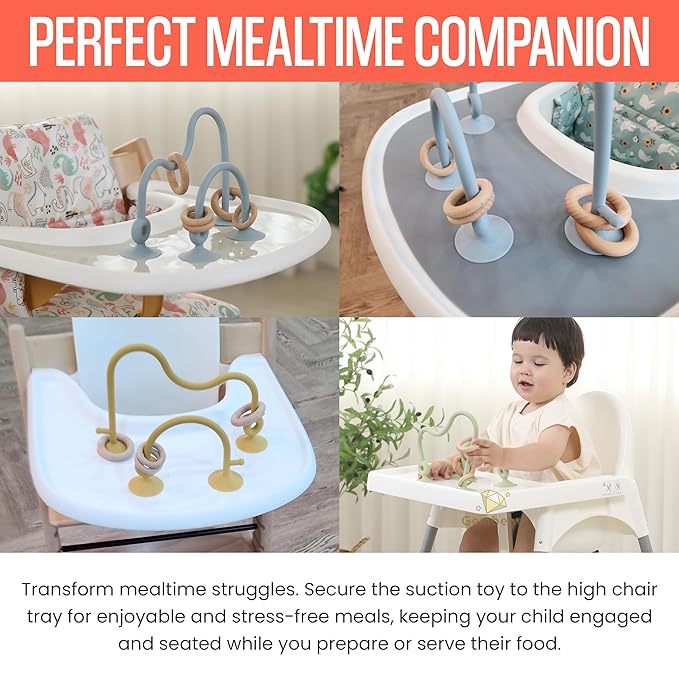 High Chair Toys with Suction Cups | Silicone & Wooden High Chair Suction Cup Toys for Babies 6-12 Months