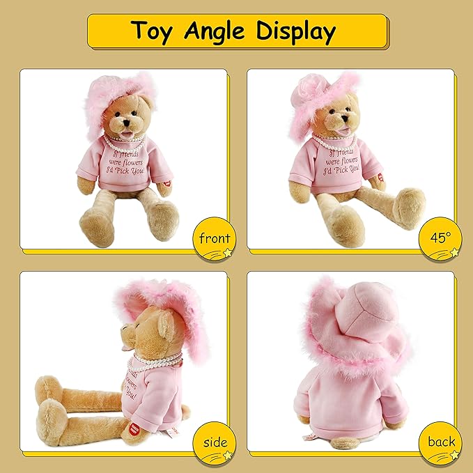 Houwsbaby 20'' Pink Musical Teddy Bear Stuffed Animal,Singing Plush Toy with Shaking Head