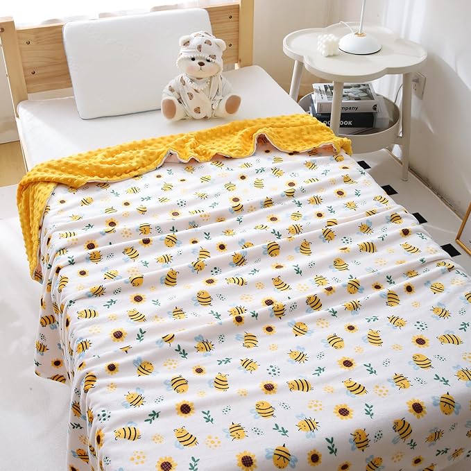 DaysU Silky Micro Soft Plush Baby Blankets Unisex with Print Animal Pattern and Soothing Raised Dots, Double Layer Bed Throws for Toddler Cot 50x60 Inches