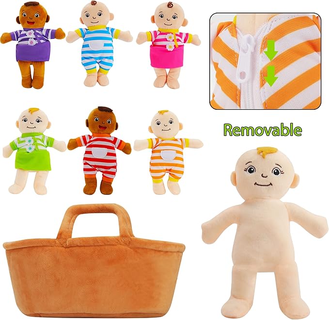 Basket of Babies Plush Dolls, 8" Plush Diversity Baby Dolls- 6 Piece