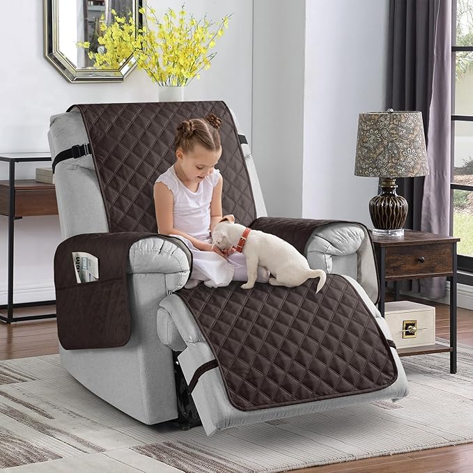 TAOCOCO Waterproof Recliner Chair Covers with Leg Strap 1 Piece Oversized Recliner Covers for Large Recliner for Pets Kids, Washable Reclining Chair Furniture Protector(28'' Oversized, Chocolate)