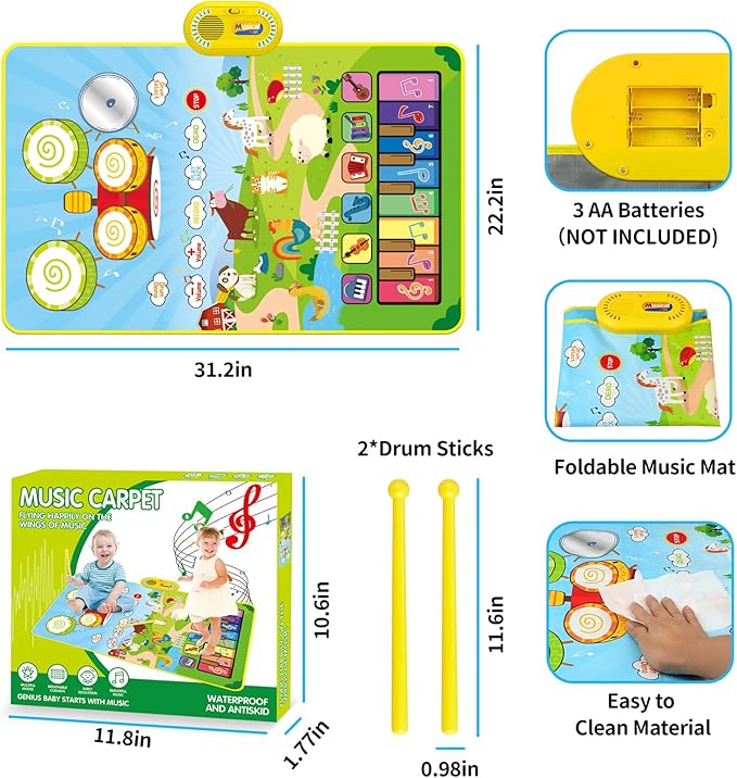 1 Year Old Boy Toys, 3 in 1 Musical Toys for Toddlers 1-3 Piano Keyboard 2 Drum 12-18 Months 1 2 3 Year