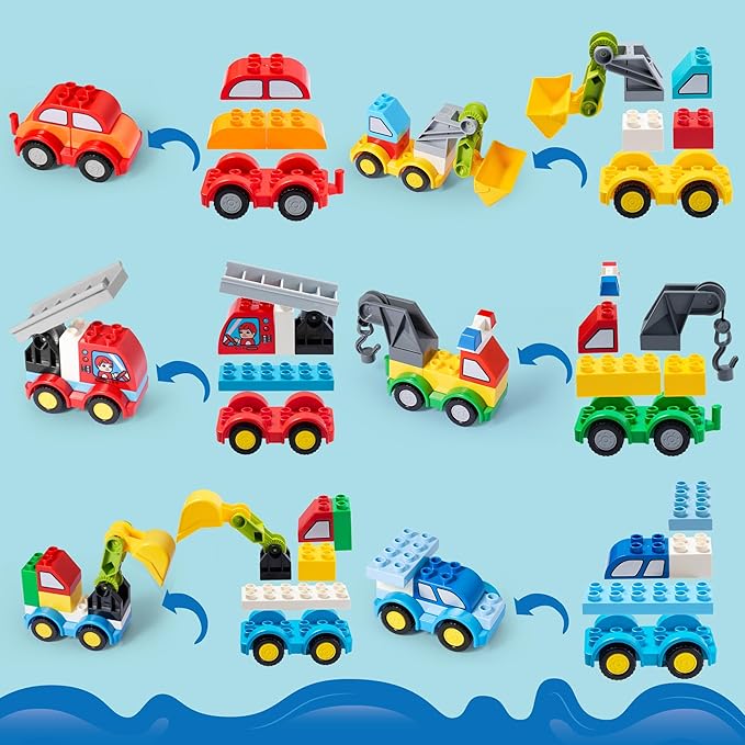 JOYIN 80Pcs Toddlers Car Building Blocks Set, 12Pcs Different Vehicles