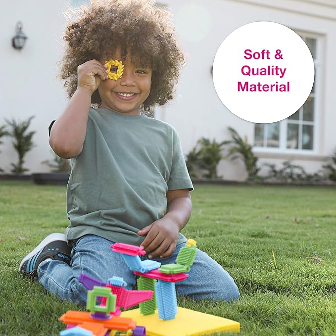 Edushape Magic Brix Interlocking Baby Building Blocks - 72 Pcs Toddler Blocks Interlocking Bricks in Reusable Storage 3-5 with