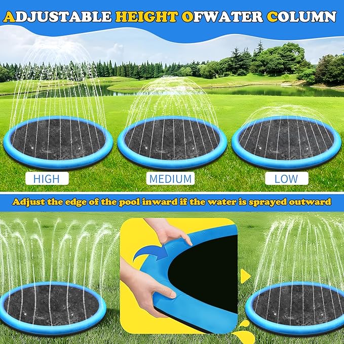 67" Non-Slip Splash Pad for Kids and Dog, Thicken Sprinkler Pool Summer Outdoor Water Toys