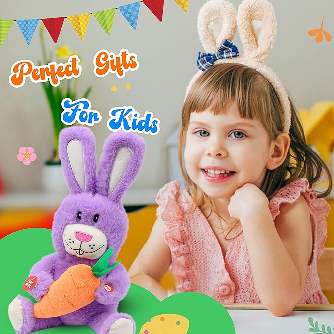 Hopearl Talking Singing Bunny Repeats What You Say Rabbit Musical Shaking Head Electric Interactive Animated Toy Speaking Plush Buddy Gifts for Toddlers, Purple 15''