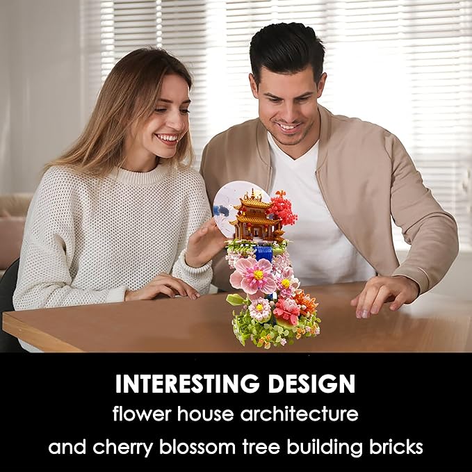 Micro Building Blocks Sets,Chinese Flower House Architecture and Cherry Blossom Bonsai Tree Building Toys for Adults,Japanese Sakura House Model,Creative Mini Bricks Gift for Kids 14+,2888 PCS