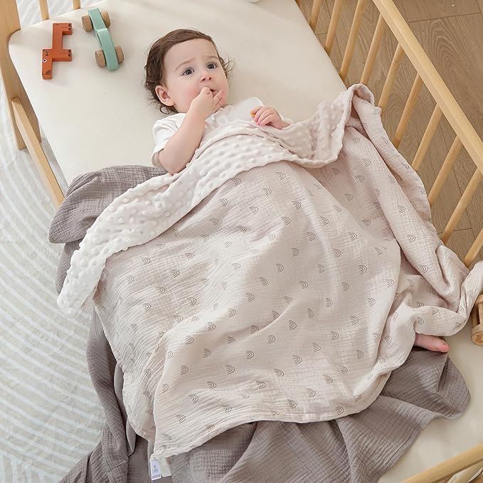 DaysU Baby Blankets Unisex with Muslin Cotton Front and Dotted Fleece Back, Silky Micro Super Soft Plush Newborn Baby Blankets for Boys Girls 30x40 inches