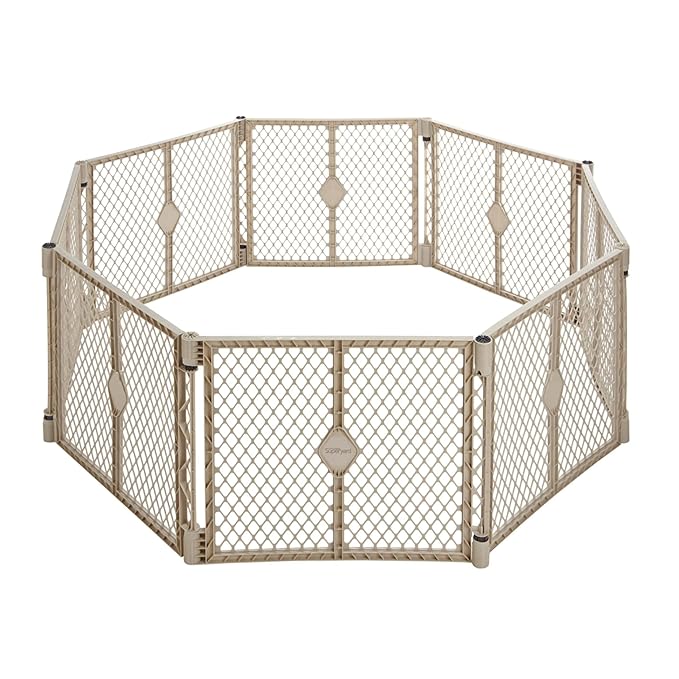 Toddleroo by North States Superyard 8 Panel Free Standing Play Yard, Indoor or Outdoor Baby Playpen, Baby Gate. Made in USA. 6.5 feet corner to corner play pen (26" Tall, Sand)