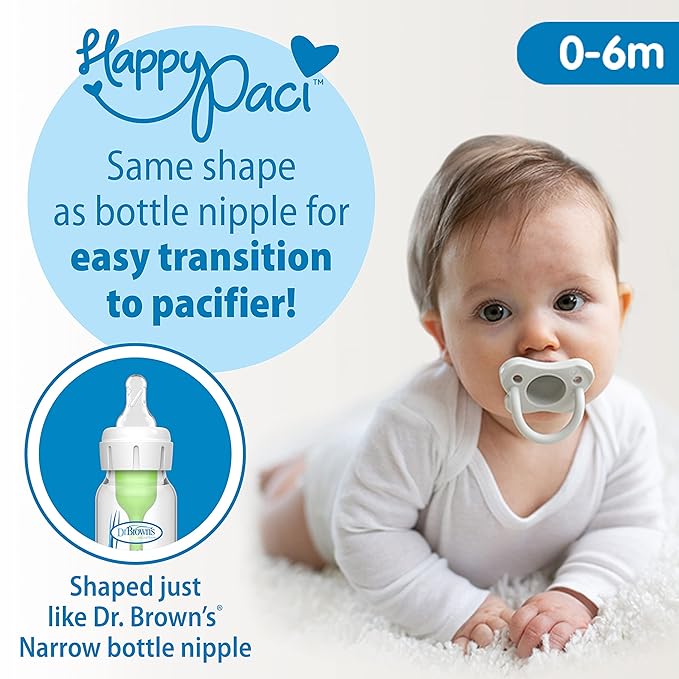 Dr. Brown's HappyPaci 100% Silicone Baby Pacifier, Contoured One-Piece Design 0-6m, BPA-Free, 3 Pack