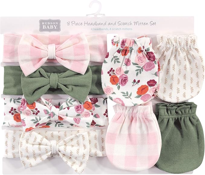 Hudson Baby Baby Girls' Cotton Headband and Scratch Mitten Set