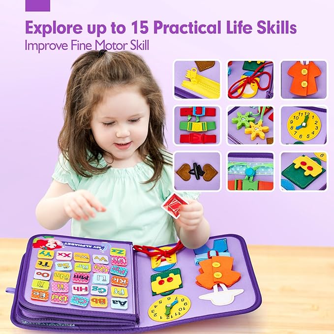 hahaland Busy Board - Montessori Toys for 3 Year Old Girl Bithday Gift Ideas 7 in 1 Preschool