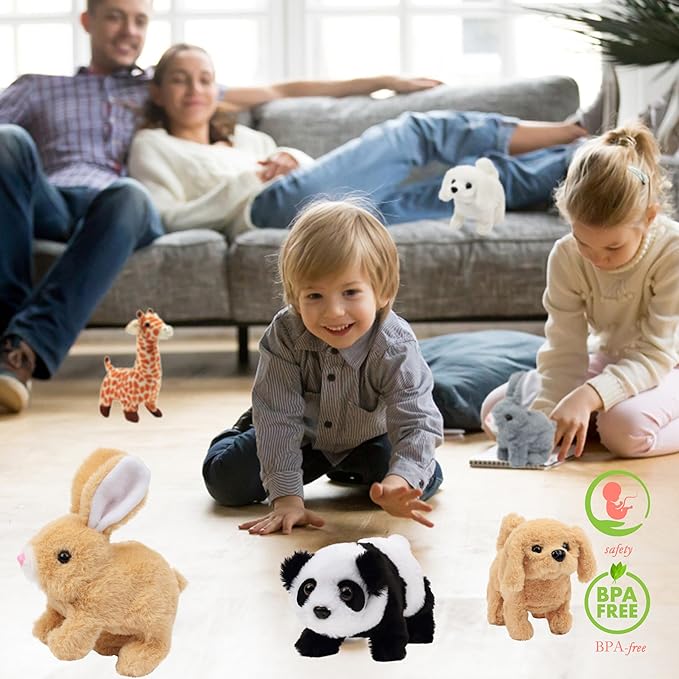 Hopearl Hopping Rabbit Interactive Electronic Pet Plush Bunny Toy with Sounds and Movements Animated Walking Wiggle Ears Twitch Nose Gift for Toddlers Birthday, Brown 7''