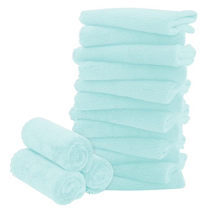 16 Pack Baby Washcloths - Luxury Coral Fleece Blue,10x10 Inch