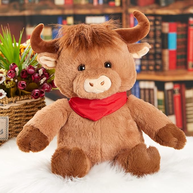 Houwsbaby 12" Highland Cow Stuffed Animal Scottish Highland Cow Plush Toys for Babies,Kids
