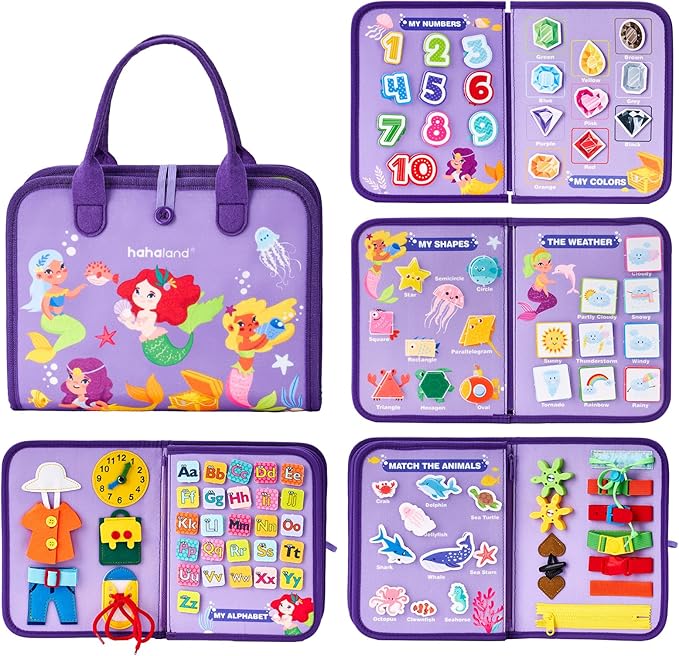 hahaland Busy Board - Montessori Toys for 3 Year Old Girl Bithday Gift Ideas 7 in 1 Preschool