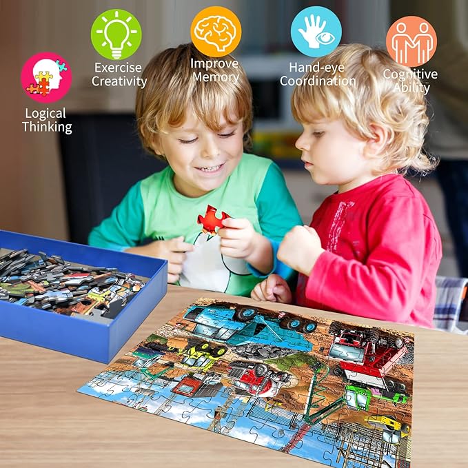 HUADADA Puzzles for Kids Ages 4-8, Construction Vehicles 100 Piece Puzzles for Kids Educational Jigsaw Puzzles Toys Gift for Boys and Girls Age 4 5, 6, 7, 8-10 (15" x 10")