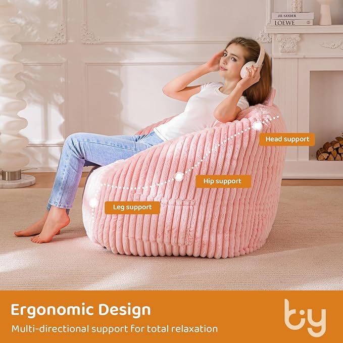 BYBYME Giant Bean Bag Chair for Adults and Kids, Large Comfy Cozy Beanbag, Floor Sofa for Teens, Living Room, Gaming, Reading
