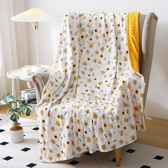 DaysU Silky Micro Soft Plush Baby Blankets Unisex with Print Animal Pattern and Soothing Raised Dots, Double Layer Bed Throws for Toddler Cot 50x60 Inches