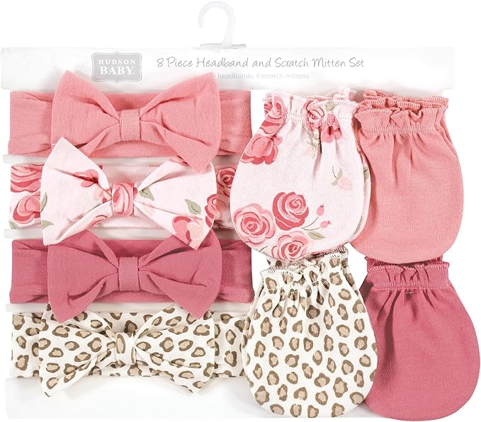 Hudson Baby Baby Girls' Cotton Headband and Scratch Mitten Set
