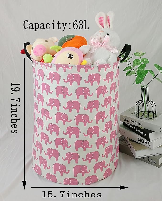 Round Pink Color Laundry Hamper Storage Basket Organizer Hamper Storage