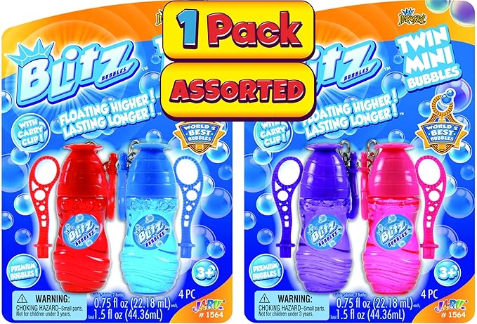 JA-RU Blitz Twin Mini Bubbles Blowing Toy with Carry Clip (1 Pack in Pairs) for Kids, Portable Bubble Blower/Blaster Bubble Soap Solution Party Favors 1564-1