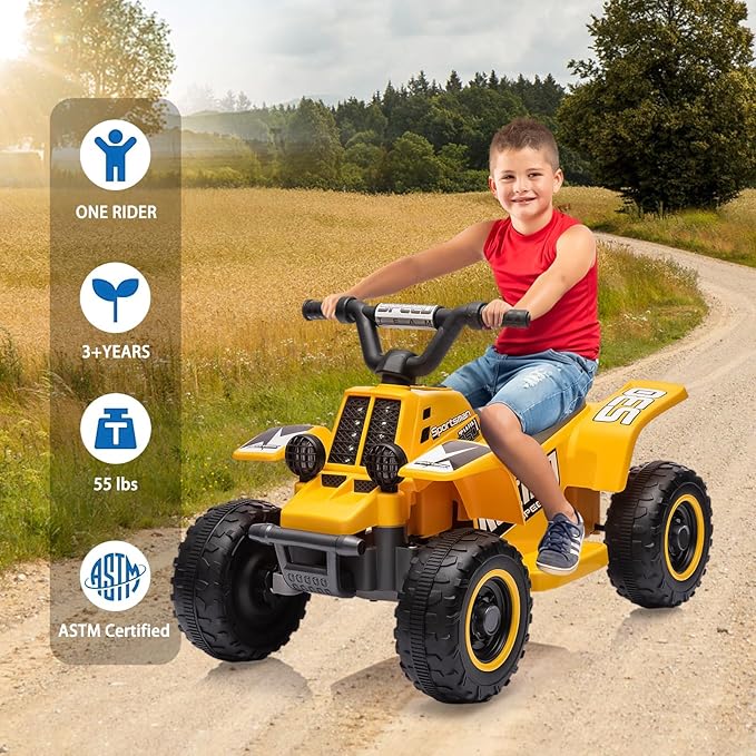 Hetoy 6V Kids Ride On Electric ATV, Ride Car with LED Headlights 1-3 Boys