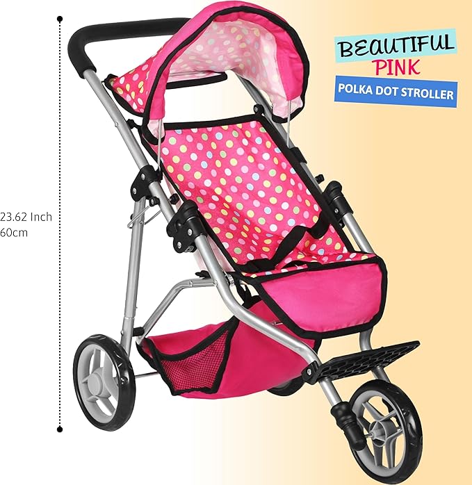 Fash N Kolor - Baby Doll Stroller with Adjustable Canopy & Toy Storage Basket