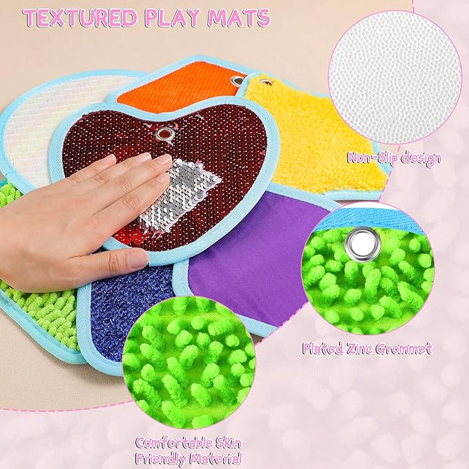 Boao 8 Set Mini Sensory Mats Assorted Textured Play Mat Activity(Irregular,8.7 Inch)