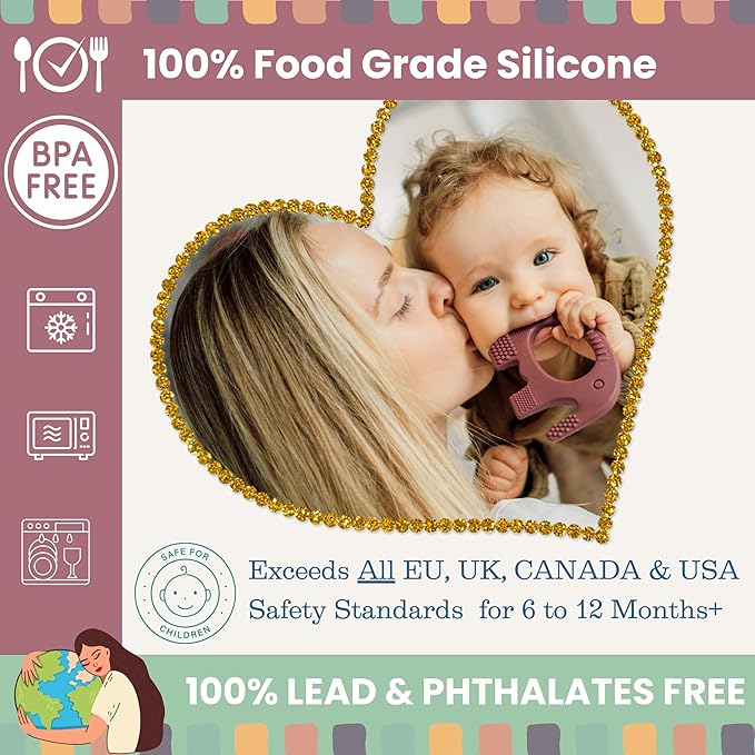 Teethers for Babies 6-12 Months - Baby Elefun 5x Pain Relief Toddler Teether. No More Ouch for Mom Anti Bite Trainer. Nurtures Grasping, Passing