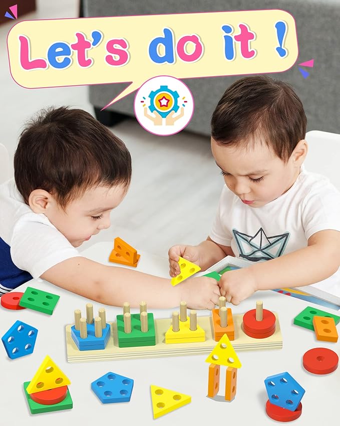 Montessori Toys for 1 2 Year Old Boy and Girl, Shape Sorter Wooden Toys for Toddlers 1-3 1-2, 1 2 Year