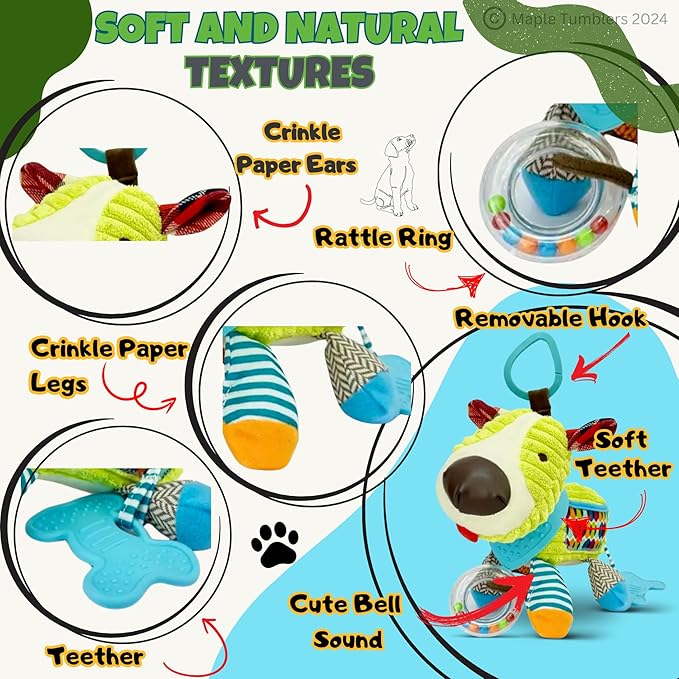 Maple Toys - 5-in-1 Multi-Sensory Plush Toy with Teethers, Rattles