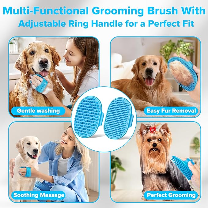 6PCS Pet Grooming Kit | Dog Washing Gloves | Dog Bath Brush | Dog Bath Gloves | Dog Shampoo Brush | Pet Grooming Gloves | Cat Bathing Supplies | Dog Bath Supplies (Light Blue)