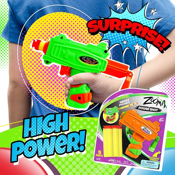JA-RU Mini Foam Dart Gun (2 Toy Gun Pistol) w/ 5 Refill Soft Bullet Foam Darts for Kids. Fidget Gun Toy, Bulk Party Favors for Boys 5483-2s