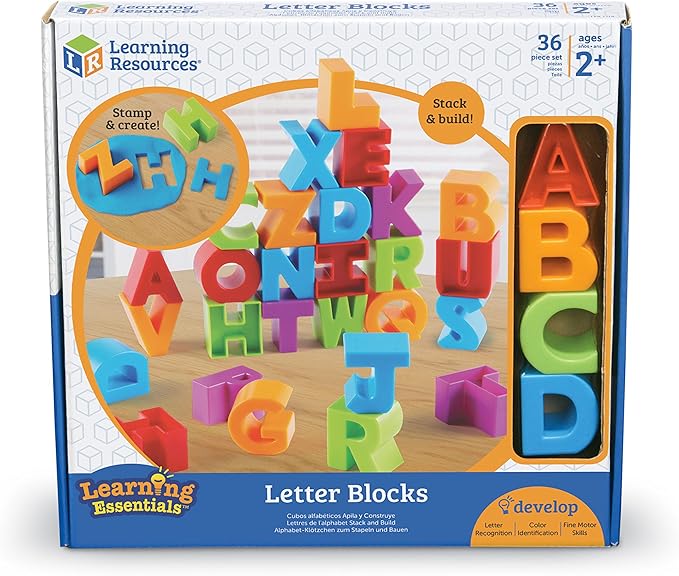 Learning Resources Letter Blocks, Fine Motor Toy 36 Pieces, 2+