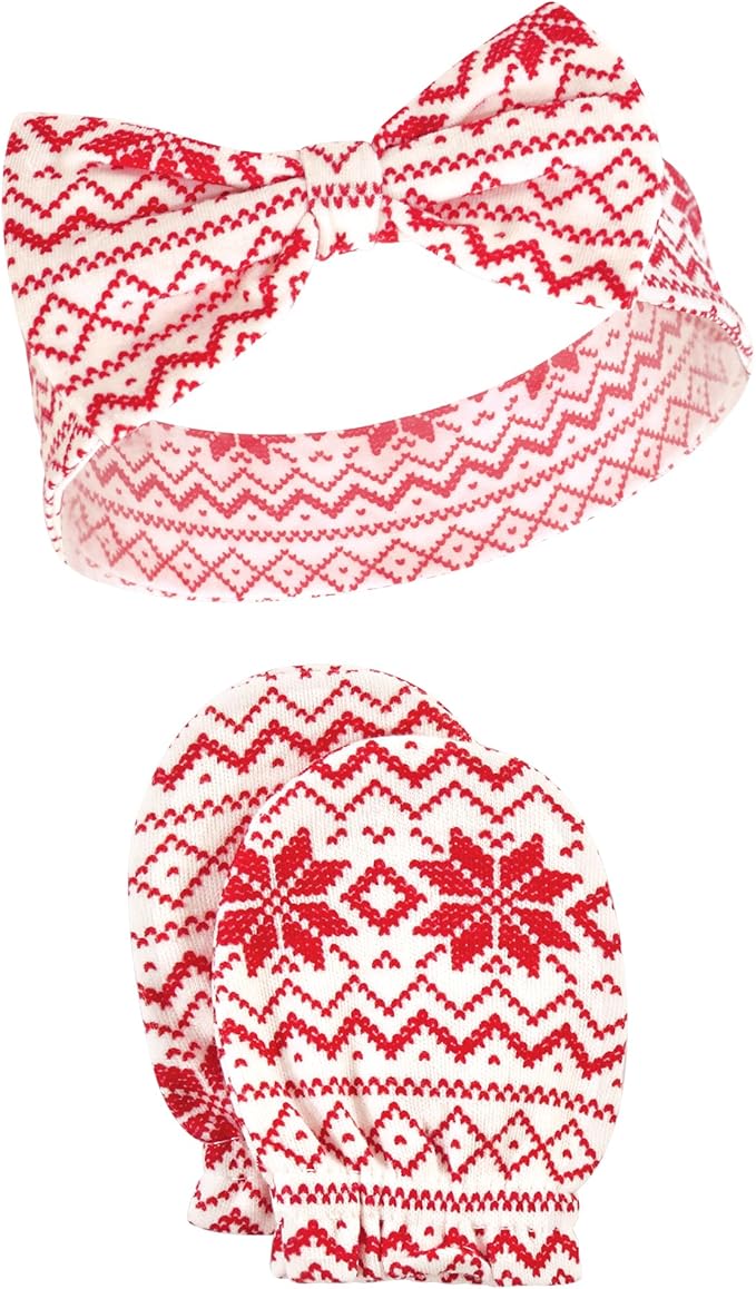 Hudson Baby Baby Girls' Cotton Headband and Scratch Mitten Set