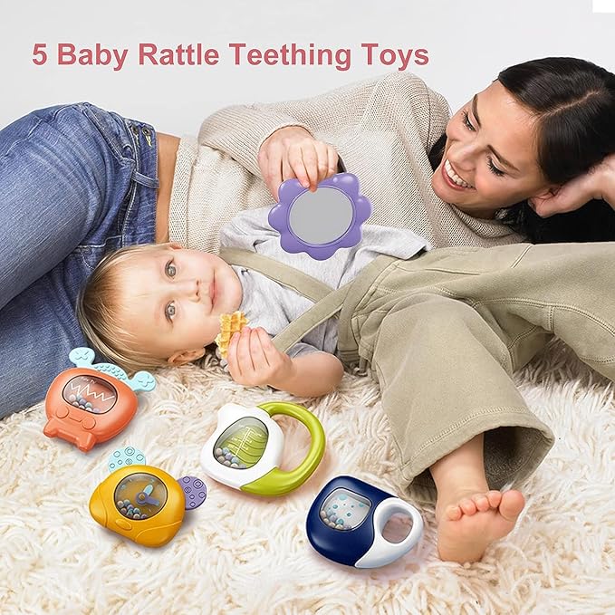 dearlomum Baby Play Mat Baby Gym,Funny Play Piano Tummy Time Baby Activity Mat with 5 Infant Sensory Baby Toys & 2 Guitar Rattles 0 to 3 6 9 12