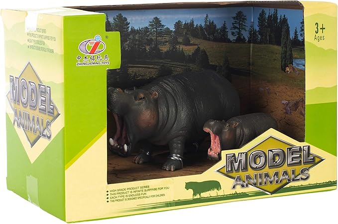 Hippo Mom and Baby Animal Figure 5 inch Children's Toy 2 Piece