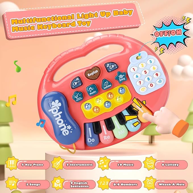 Ideashop Baby Piano Toys for 6 to 12 Months, Light 1 2 3 Years