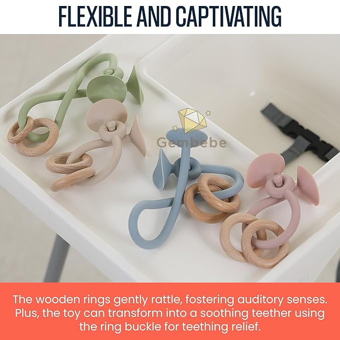 High Chair Toys with Suction Cups | Silicone & Wooden High Chair Suction Cup Toys for Babies 6-12 Months